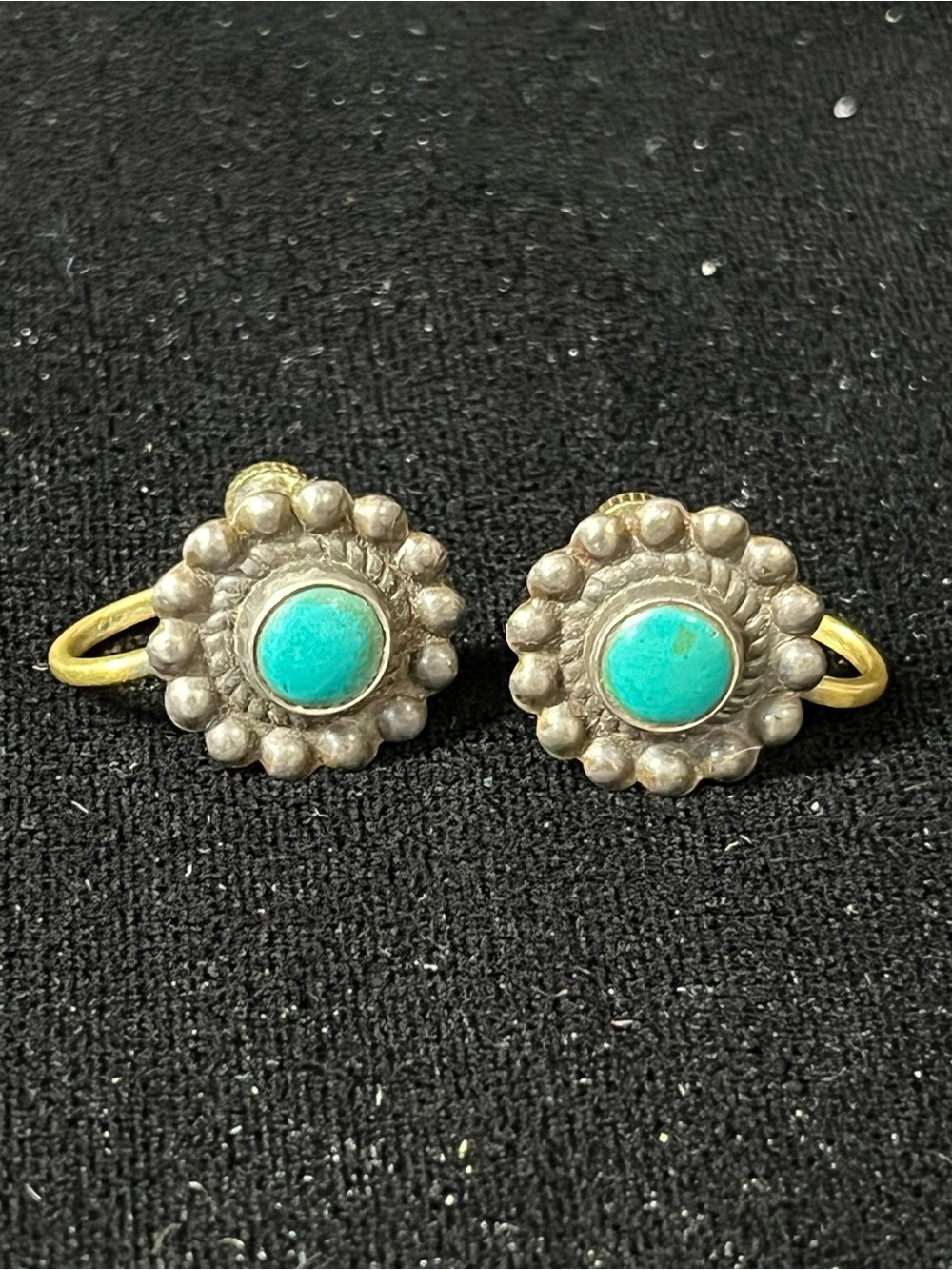 VTG Southwestern Sterling Silver & Turquoise Sunburst Screw-Back Earrings 1760